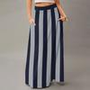 Women's Casual Leisure Foldable Striped Plaid Print High Waist With Pocket Draped  Relaxed Long Maxi Skirt