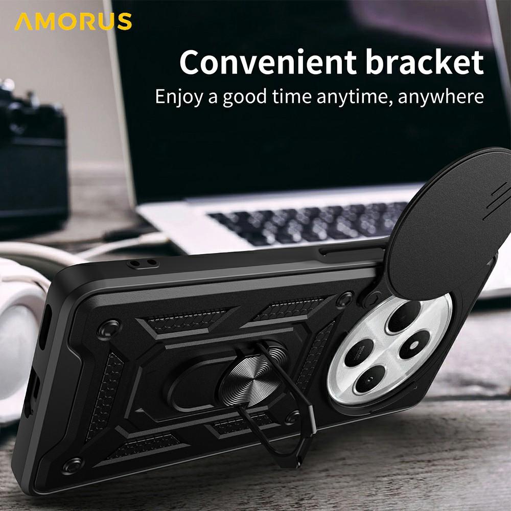 AMORUS Kickstand Case for Xiaomi Poco C75 4G/Redmi 14R 5G/14C 4G PC+TPU Phone Cover with Camera Lens Slider