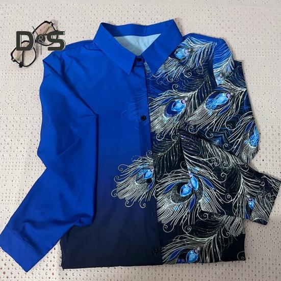 Frauen Frühling Herbst Hemd Tops Revers Langarm Faux Edelstein Feder Druck Einreiher Hemd Streetwear