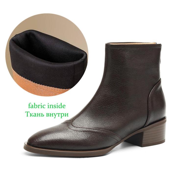 Krazing Pot Sheepskin Winter Round Toe Chelsea Boots Med Heels Zipper Carving Decoration Women Ankle Boots