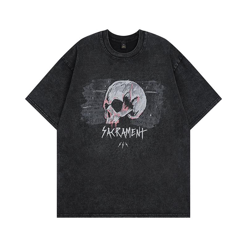 Dark Personality Spoof Skull Old Half-Sleeved T-Shirt American High Street Vintage Retro Trendy Brand Short-Sleeved T