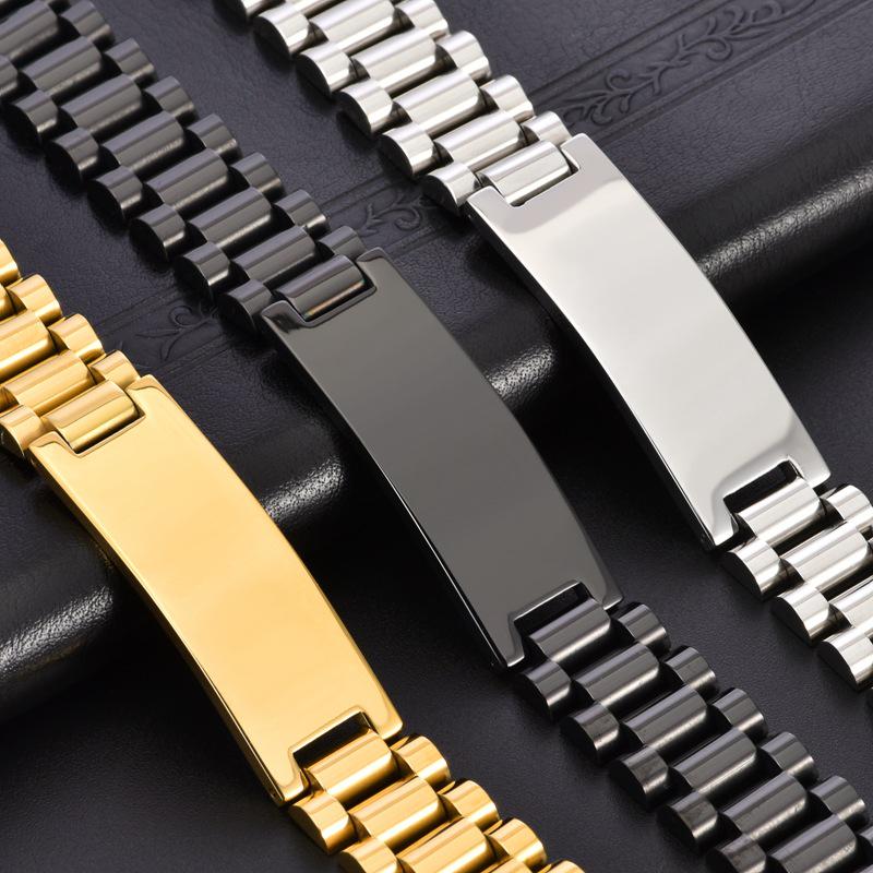 Curved Titanium Steel Men's Watch Strap - Adjustable Fashion Bracelet with Customizable Patterns