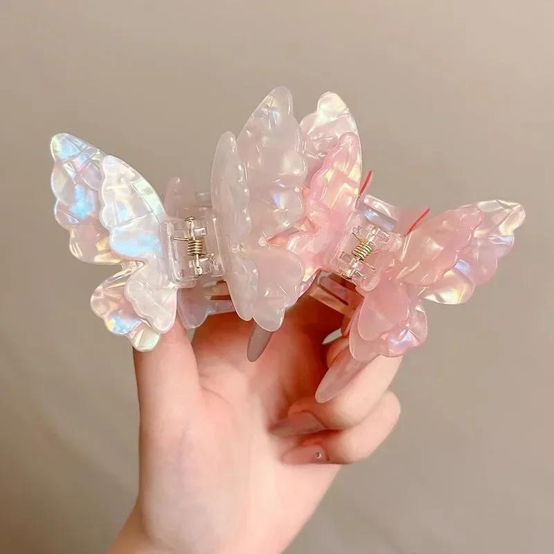 New Sweet Princess Butterfly Crab Hair Clips Colorful Fairy Butterfly Hair Claw Acetate for Women Hair Accessories