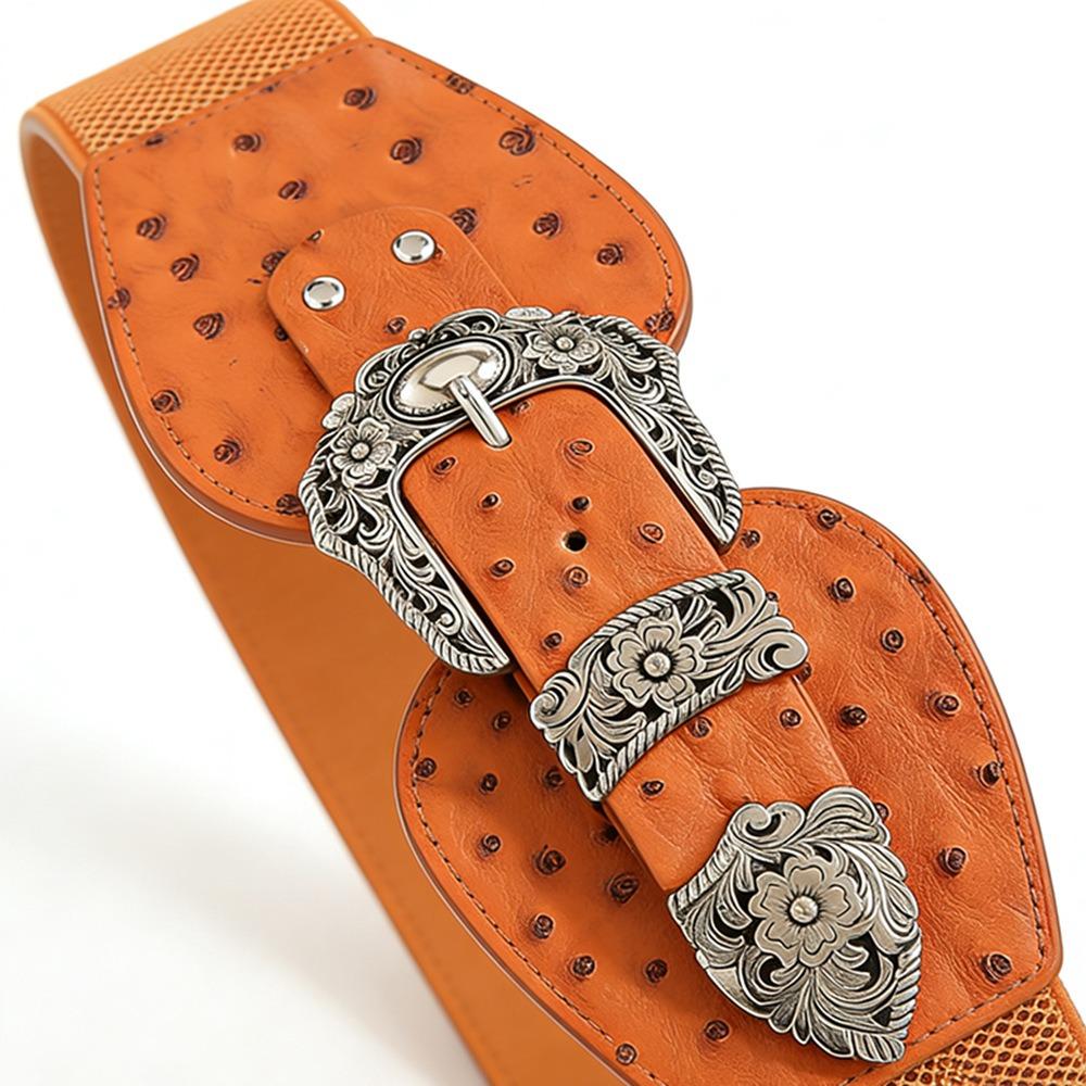 Boucle Rétro Sculptée Réglable Ceinture Élastique à la Taille Ceinture à Boucle Métallique Accessoire de Taille