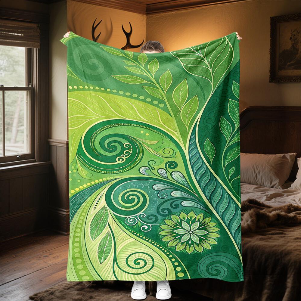 1PC leaf patternOutdoor Flannel Blanket - Soft Plush Decor for Picnics, camping, Bedroom, Playroom, Office, or Lunch Break 1352A