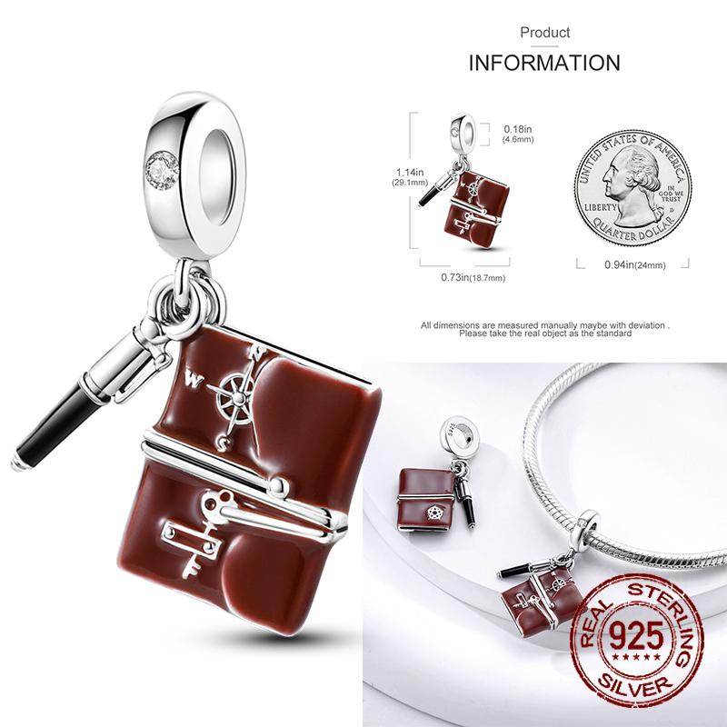 Copper School Backpack Book Pencil Trophy Charm Beads Fit The Original Charm Bracelet Women Diy Jewelry