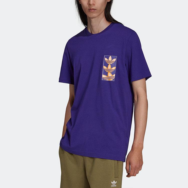 Adidas Originals Multi Logo Print Casual Crew Neck T-Shirt Men Tops College-Purple HE3055