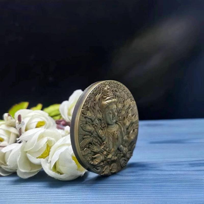 2014 Thousand Hand Guanyin Bronze Seal, Diameter 60mm, Brass Large Copper Seal with Certificate