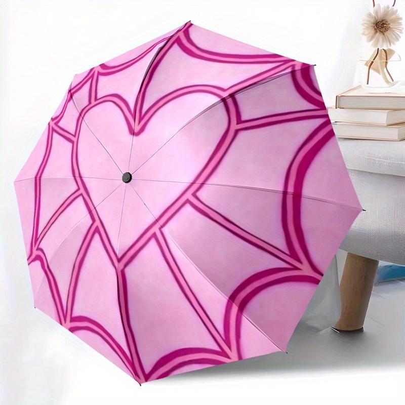 1pc Heart Pattern Folding Umbrella , 8 Ribs Casual Durable Lightweight Portable Travelling Umbrella For Men & Women yy250728090