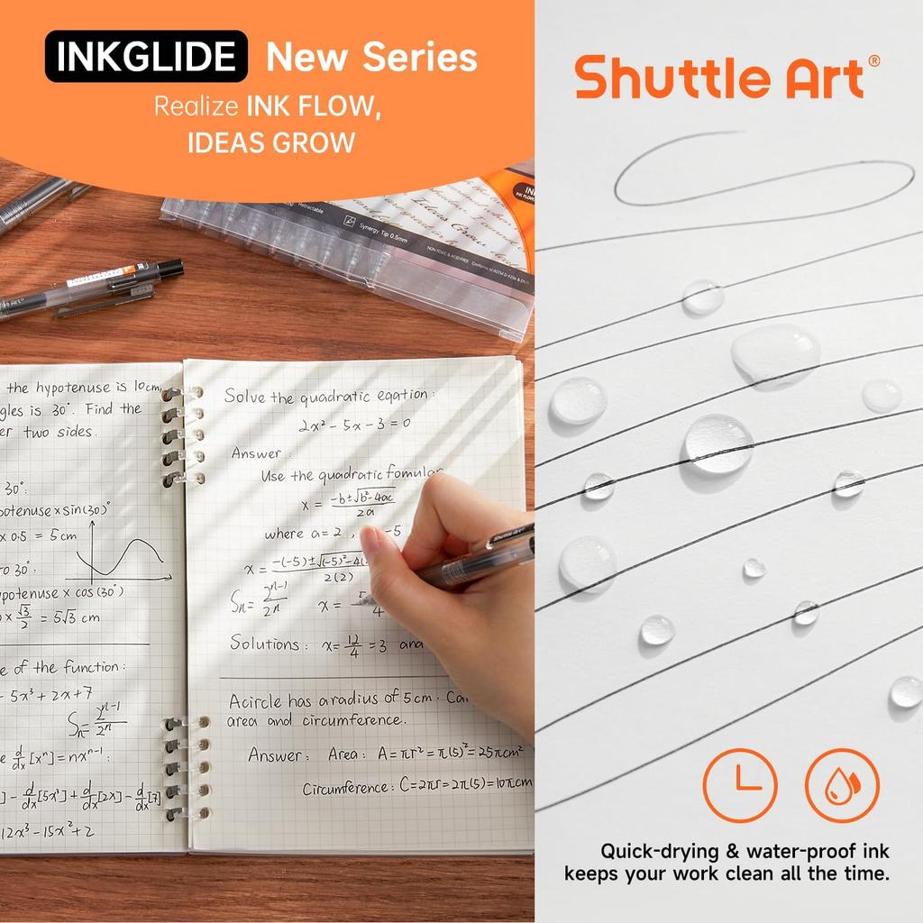 Shuttle Art Black Gel Pens, Ink Glide Series 15 Pack Retractable 0.5mm Fine Point Rollerball Gel Ink Pens Quick Drying Waterproof Smooth Writing with