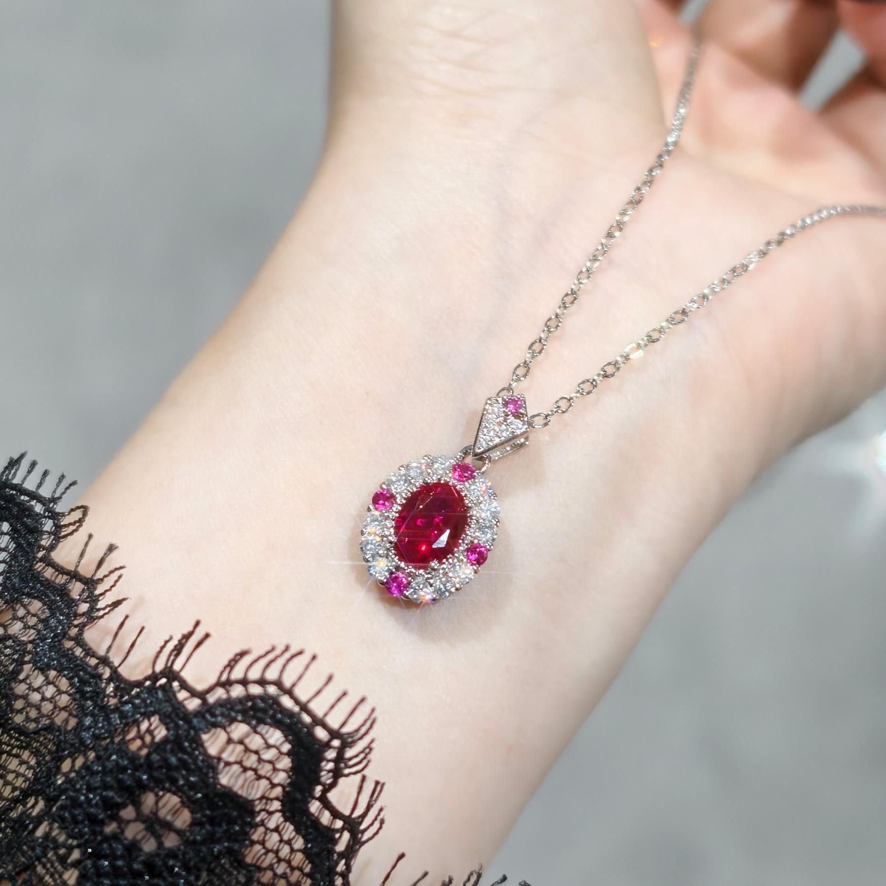 

Niche Light Luxury New Chinese Red Corundum Fluorescent Lamp Color-changing Pendant Necklace Female, Open Ring Stud Earrings 2026