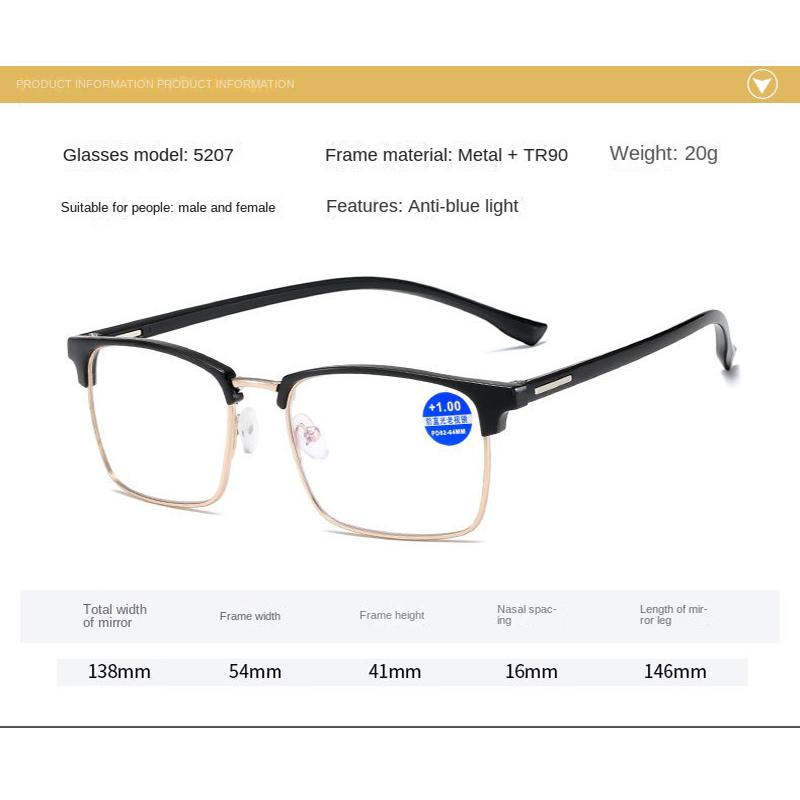 Vintage Fashion Myopia Glasses Metal Half Frame Near Sight Clear Eyeglasses Unisex Blue Light Blocking Minus Diopters Eyewear