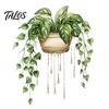Easy Peel And Stick Home Decor Watercolor Potted Plant Wall Stickers, PVC Waterproof Hanging Pothos/Daisy Decals, Removable Green Leaf Stickers