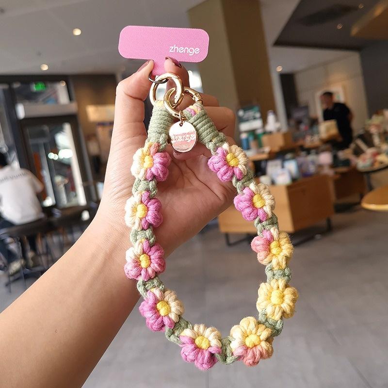 

Handmade Crochet Flower Phone Wrist Strap, Cute Knitted Daisy Phone Lanyard,Crochet Flower Phone Strap, Knitted Daisy Lanyard