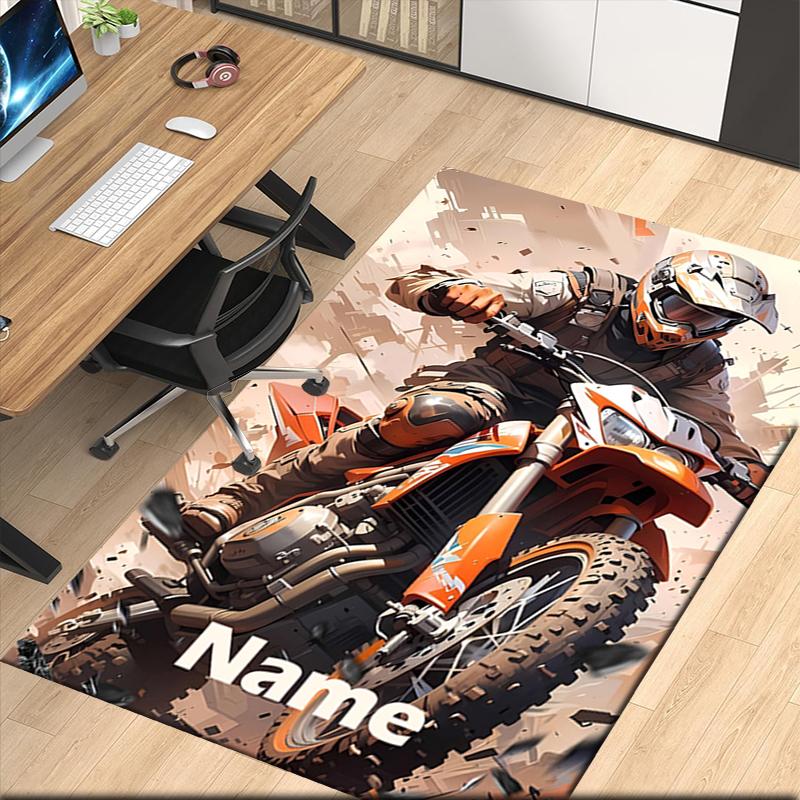Tappeto Stampato Moto da Fuoristrada con Nome Personalizzato, per Sedia da Ufficio Soggiorno Camera da Letto Cucina Decorazioni Regali.