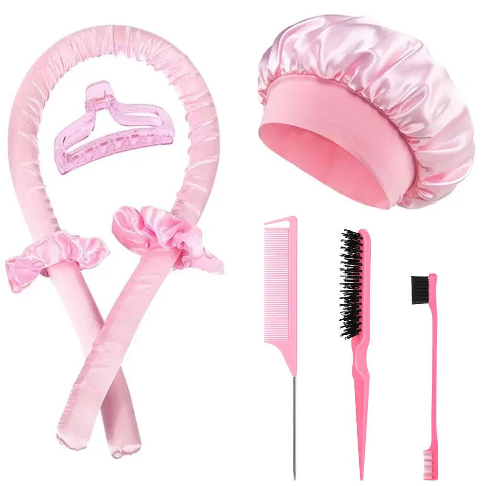 3/5/8pcs Styling Tool Set Women'S No-Heat Curling Iron and Satin Sleep Cap Set Hair Styling Tools Comb Hair Clip Hair Tie Set