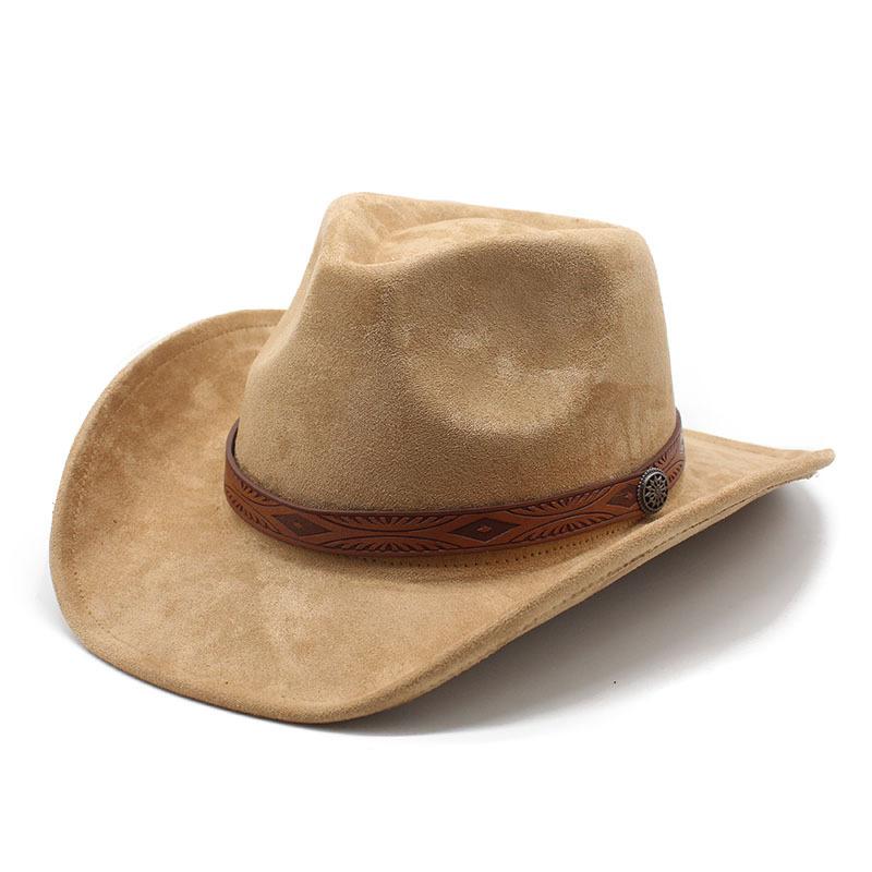 Джазовый Цилиндр Простая Замшевая Этническая Шляпа С Загнутыми Полями Колокольчик Западная Шляпа Ковбоя M（56-59cm）