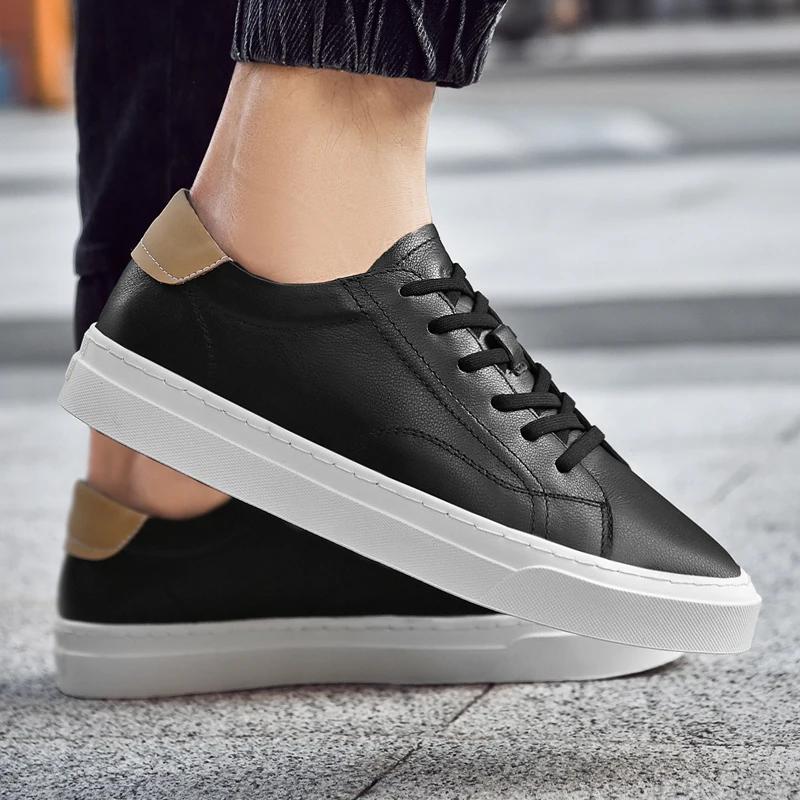 Fashion Men Genuine Leather Casual Shoes Lightweight Flats Shoes Luxury Brand Men's White Walking Sneakers 2025 New