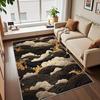 Gotischer Lila Rosenblüten Verzierter Rand Schwarzer Druck Großer Teppich Weiches Flanell Rutschfester Boden Teppich für Wohnzimmer Heimdekoration