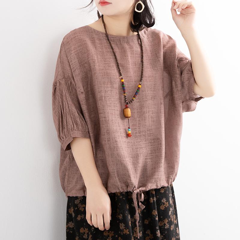 

Свободная футболка большого размера, повседневный топ-пуловер с круглым вырезом, летний 4XL коричневый