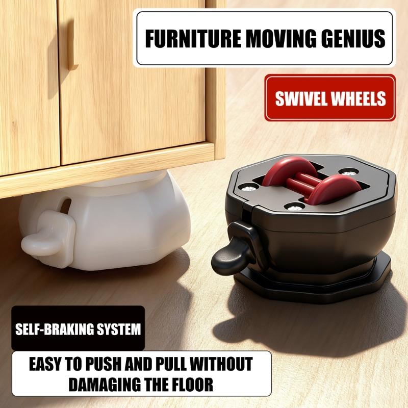 4Pcs Adhesive Casters Wheel No Drill Appliance Rollers 360 Degree Rotation Sticky Pulley Appliance Sliders with Brake