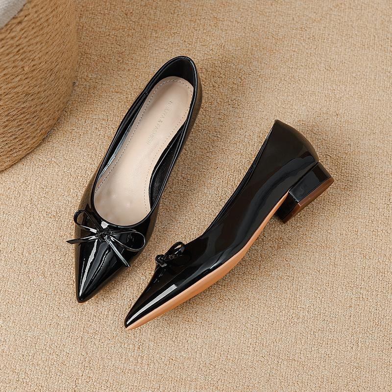 Y6618-2 French Niche Pointed Head Bow High Heel Single Shoes Women 2025 Spring and Summer with Skirt Temperament Thick Heel Women