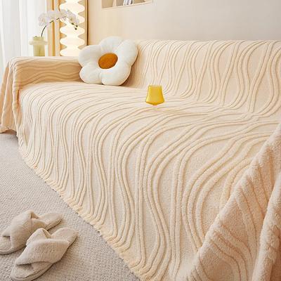 Cuscino per divano spesso in peluche, asciugamano antiscivolo, coperta invernale spessa, copridivano in tinta unita, motivo a onde tridimensionali