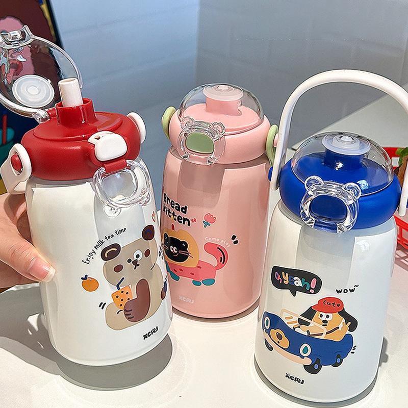 380ml Cartoon Vacuum Cup High-Capacity Straw Cup 316 Stainless Steel Insulated Water Bottle Insulation Or Cooling Thermal Mug
