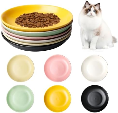 Cat Bowls Set of 6 Ceramic Cat Dishes Colorful Shallow Cat Food Bowl Whisker Fatigue Relief for Kittens Short-Legged Cats 15×15×3cm