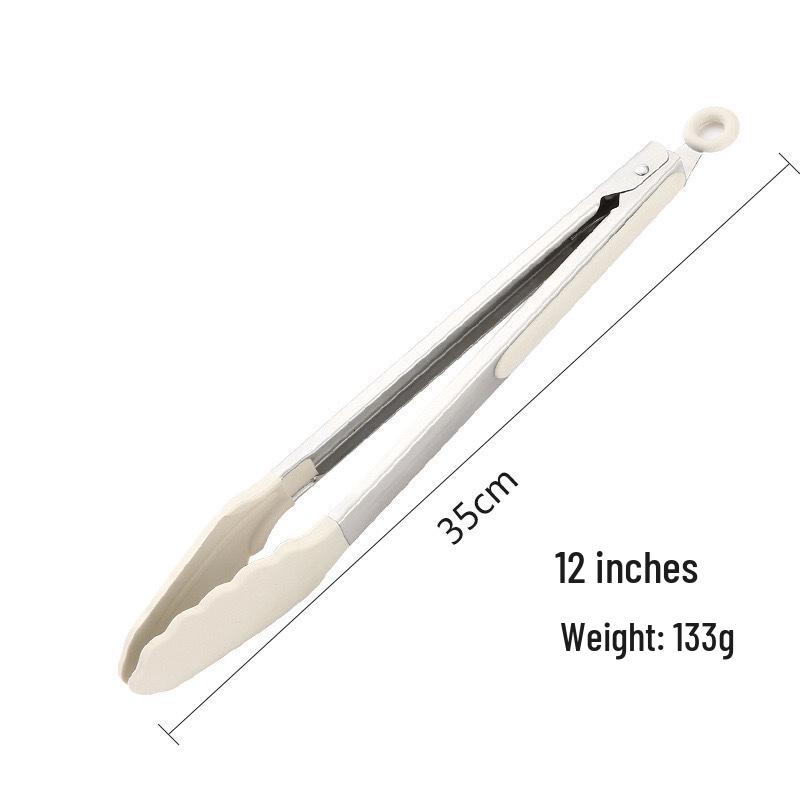 High-Temperature Resistant Silicone and Stainless Steel Food Tongs - Ideal for Barbecue, Roasting, and Bread.