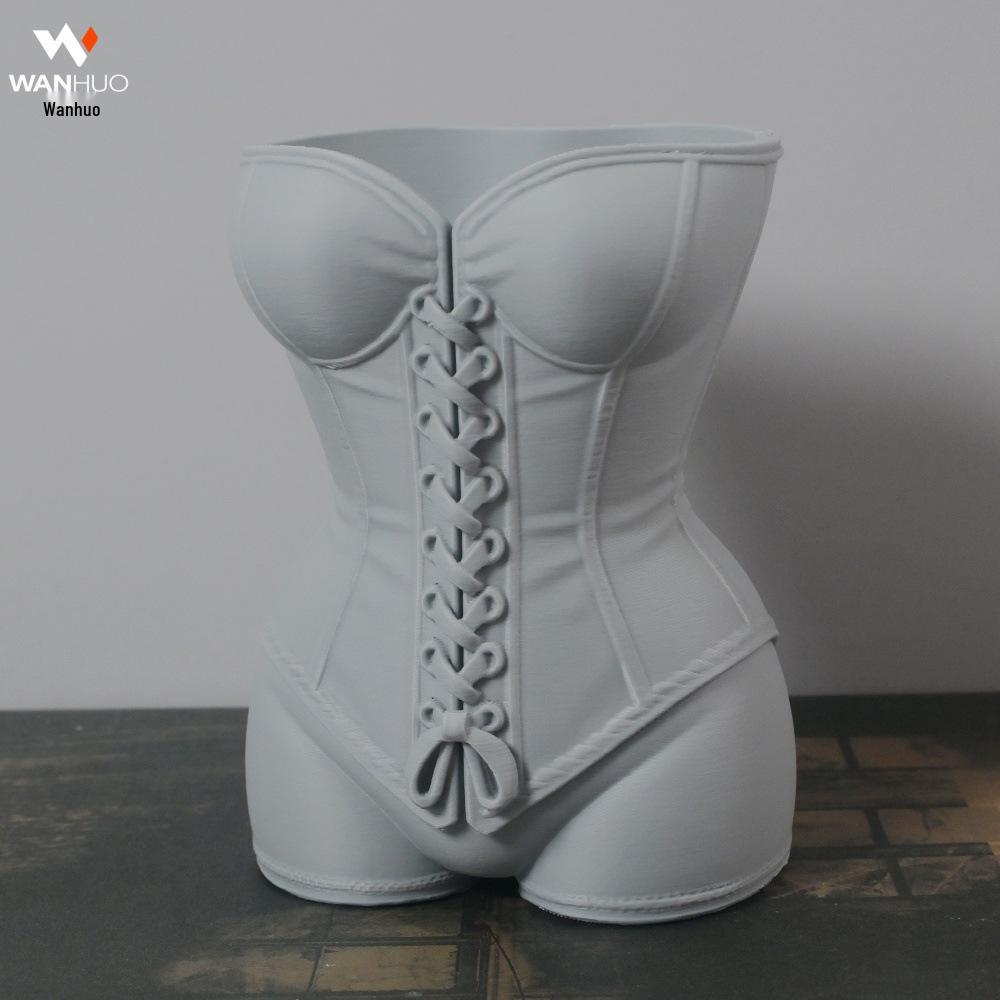 

3D Printed Realistic Woman Waist-Cinching Vase Pen Holder - Desktop Decoration & Multi-Purpose Ornament серый