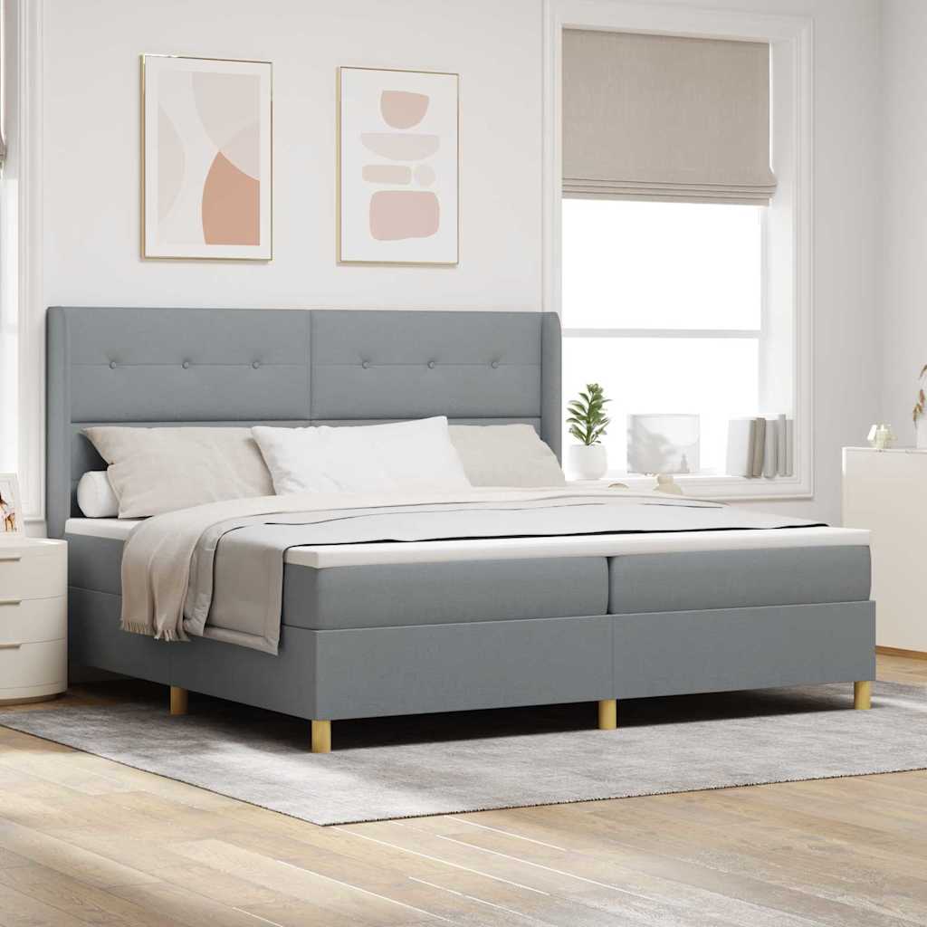 Box Spring Bed with Headboard Light Gray 200 x 200 cm Fabric