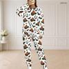 Women Plus Size Round Neck Long Sleeve Halloween Cactus Print White Two Piece Loungewear Set