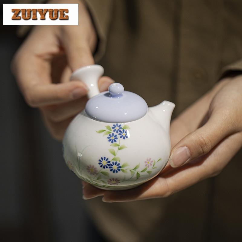 140ml Hand-painted Wild Chrysanthemum Side Handle Teapot Antique Tea Infuser Pot Tea Soaking Kettle With Strainer For Tea Craft