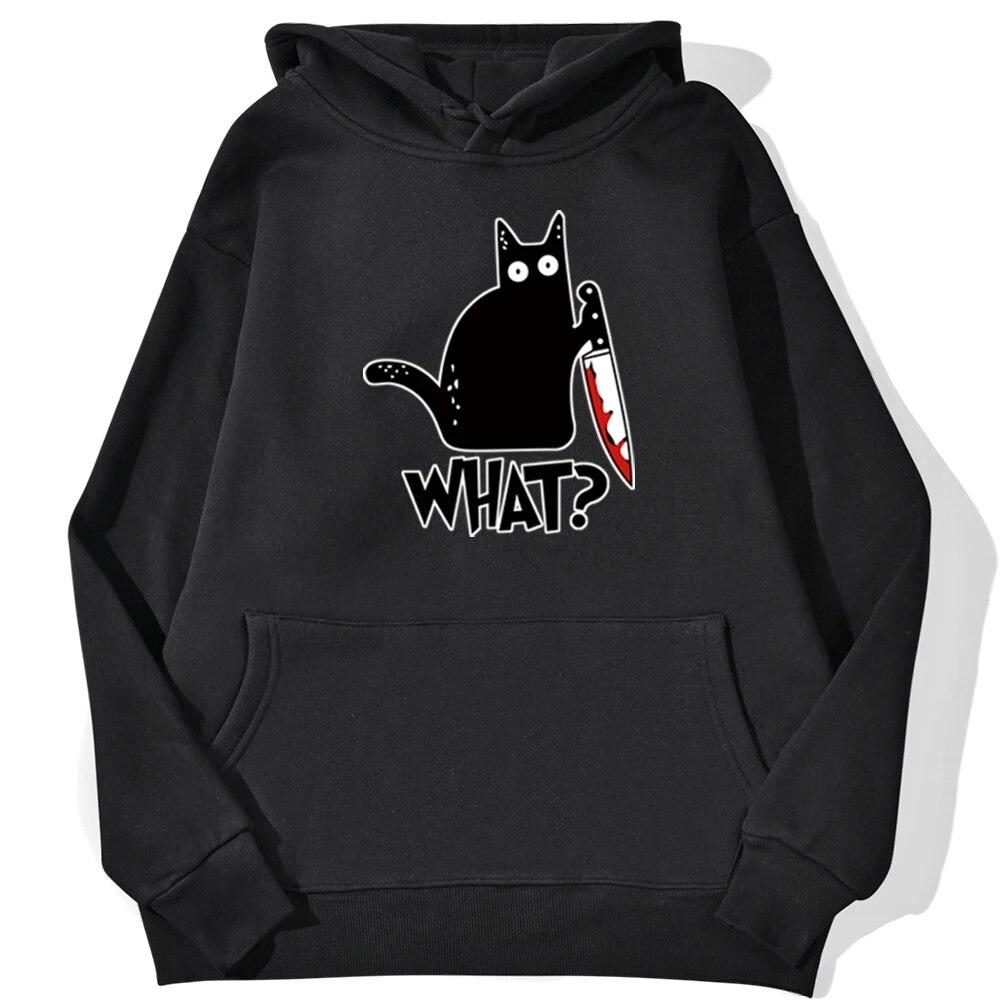 Killer Black Cat What Surprised Unisex Hoodies Streetwear Warm Male Hoodie Hip Hop Daily Casual Autumn Sweatshirt
