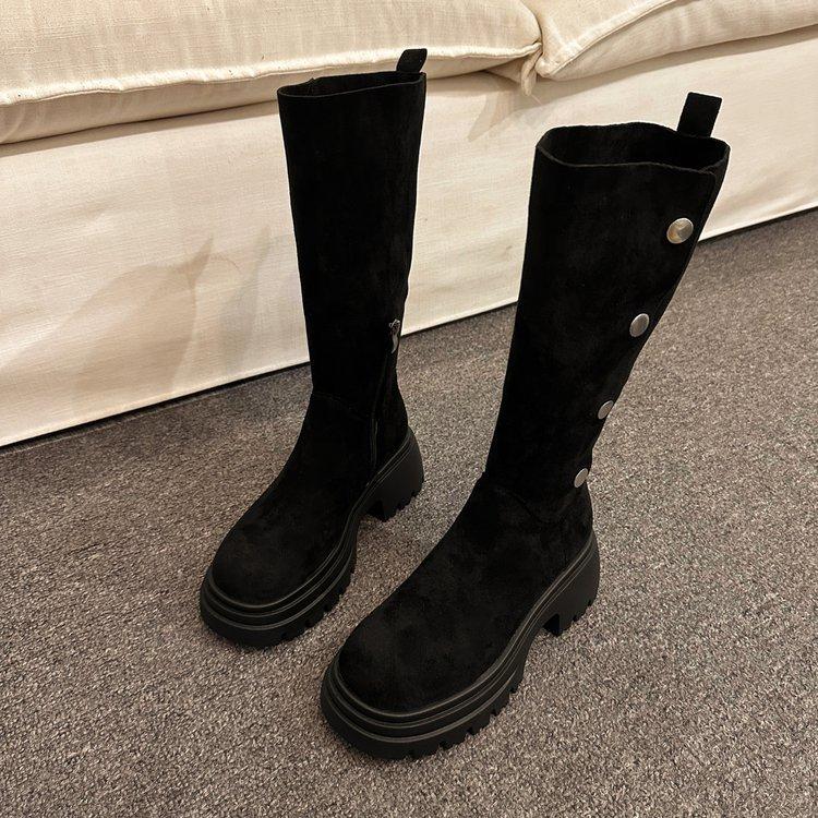 

[youshilai] Thick-soled long boots, small height-increasing medium tube knight boots, women s two wear folded western boots 35