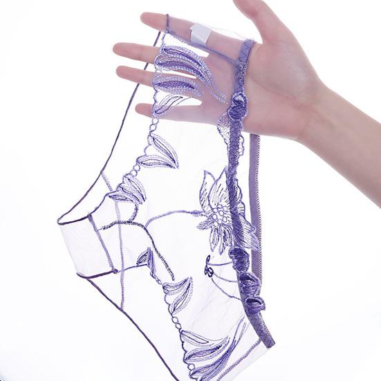 Niski stan haftowany kwiat koronkowe figi damskie szybkoschnące delikatne szycie ultracienkie przezroczyste seksowne kalesony