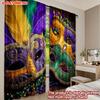 2D Flat Printing 2pcs Curtain Party Curtains Mardi Gras Colorful Masks(1) Digital Printed Polyester Drapes Seasonal Party &