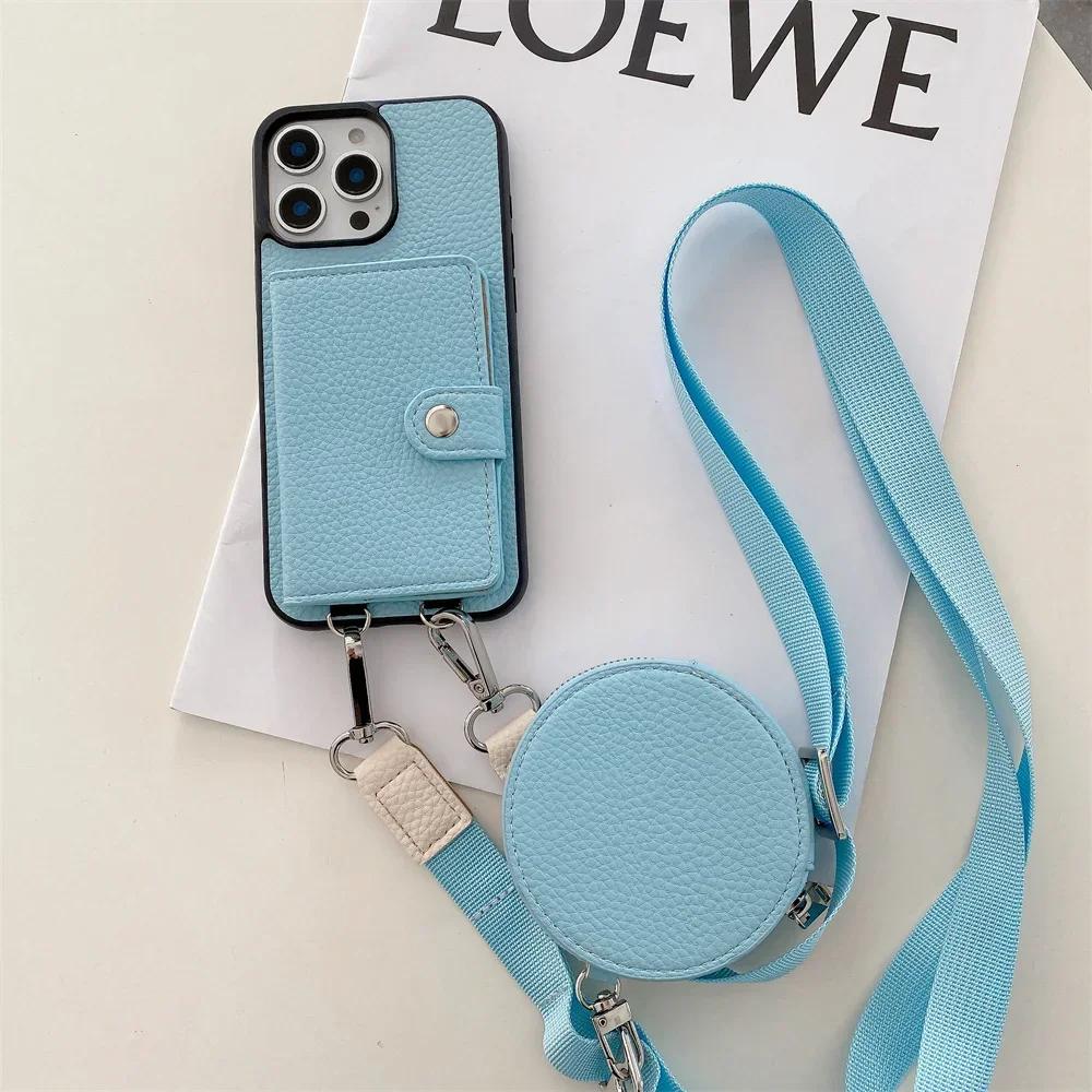 

Crossbody Wallet Card Slot Coin Purse for IPhone 17 Air 16 15 Plus 14 13 12 11 Pro Max Leather Protective Phone Case Cover For iPhone 16 Pro Max небесно-голубой
