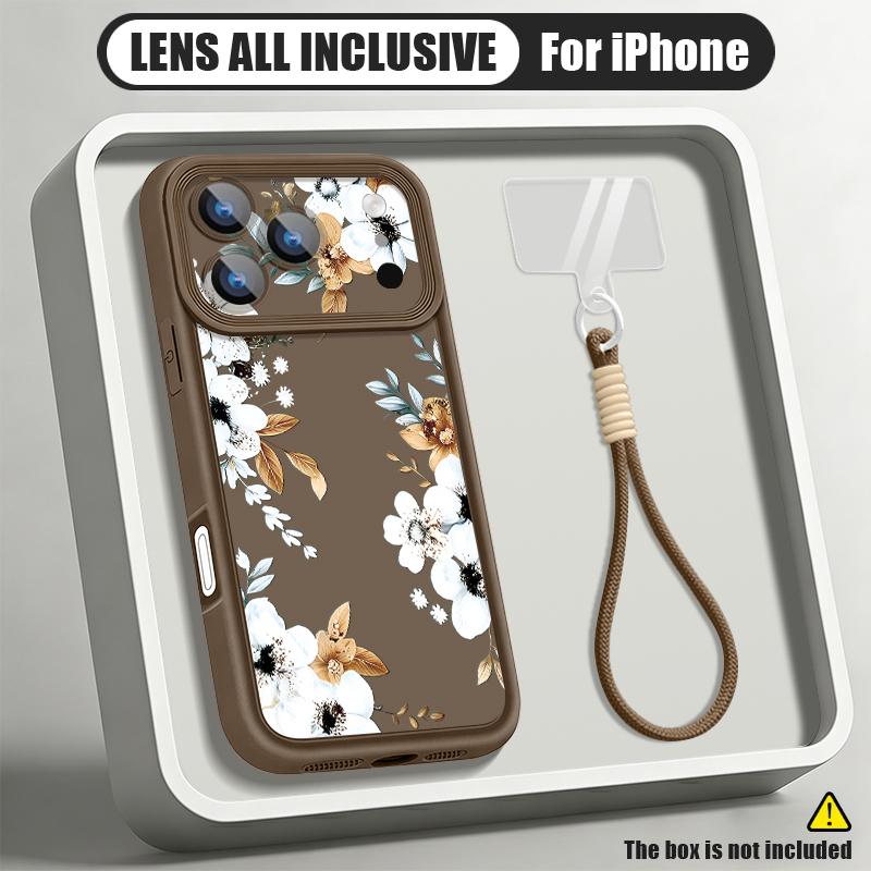 Flowers Leaves Print Lanyard Case For iPhone 18 Pro Max Shockproof Bumper Soft Silicone Cover For iPhone 17 16 15 14 13 Pro Max 17E