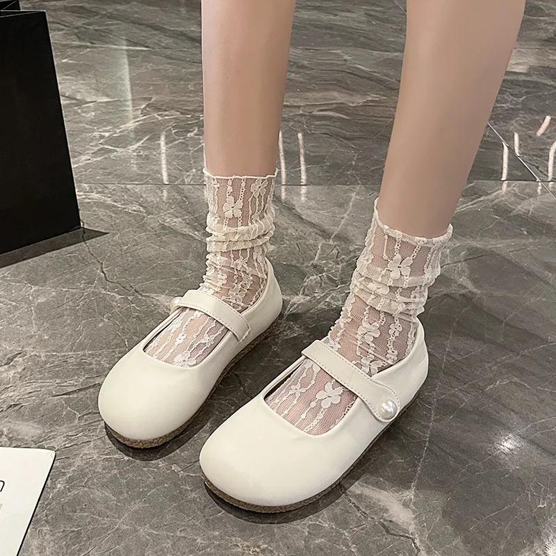 

Мода 2024 осень новые босые ПУ балетки для женщин плоская подошва удобные мягкие подошвы разбросанные широкие носки коробка легкие 35 бежевый