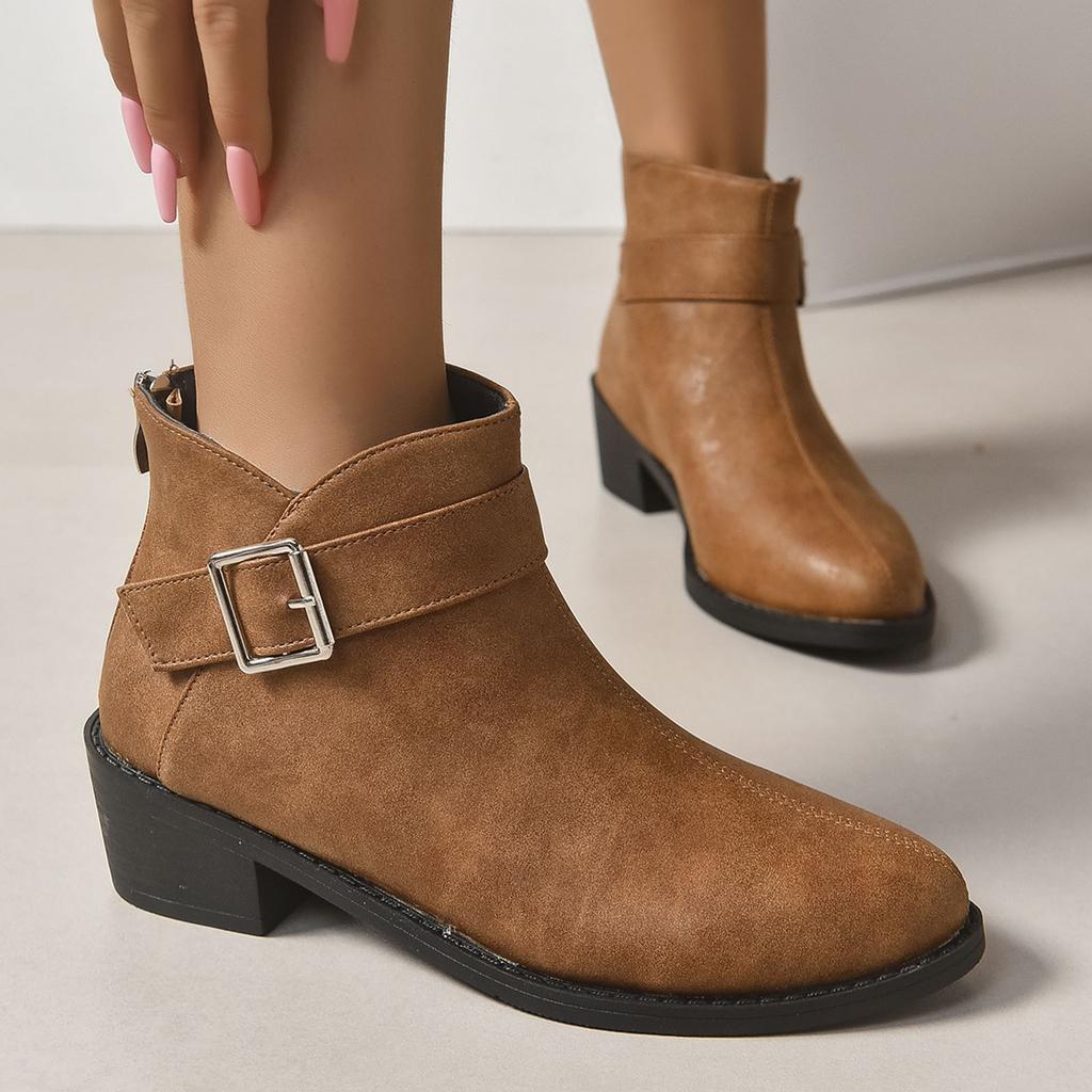 Stiefel Große Lederstiefel Mit Runder Spitze Quadratischem Absatz Und Reißverschluss Hinten Stiefeletten Mit Niedrigem Absatz Kurze Stiefel Damenstiefel Niedriger Absatz