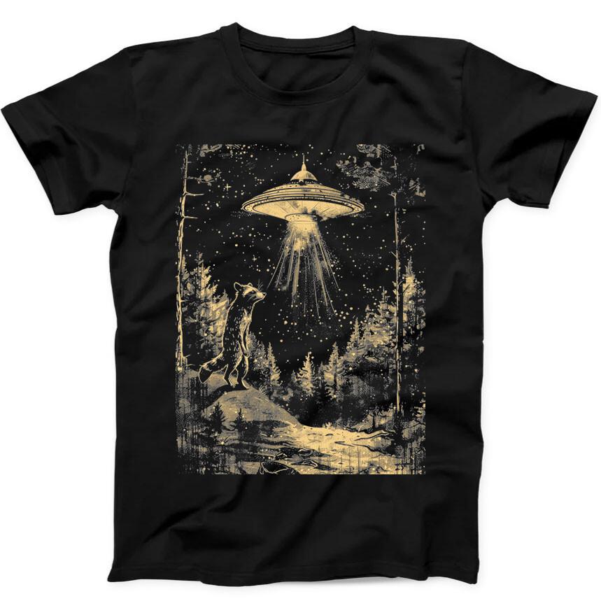 

26 Raccoon And UFO Night Best Seller Funny Gift Black Tee T Shirt 324 Unisex T-Shirt XXXXL
