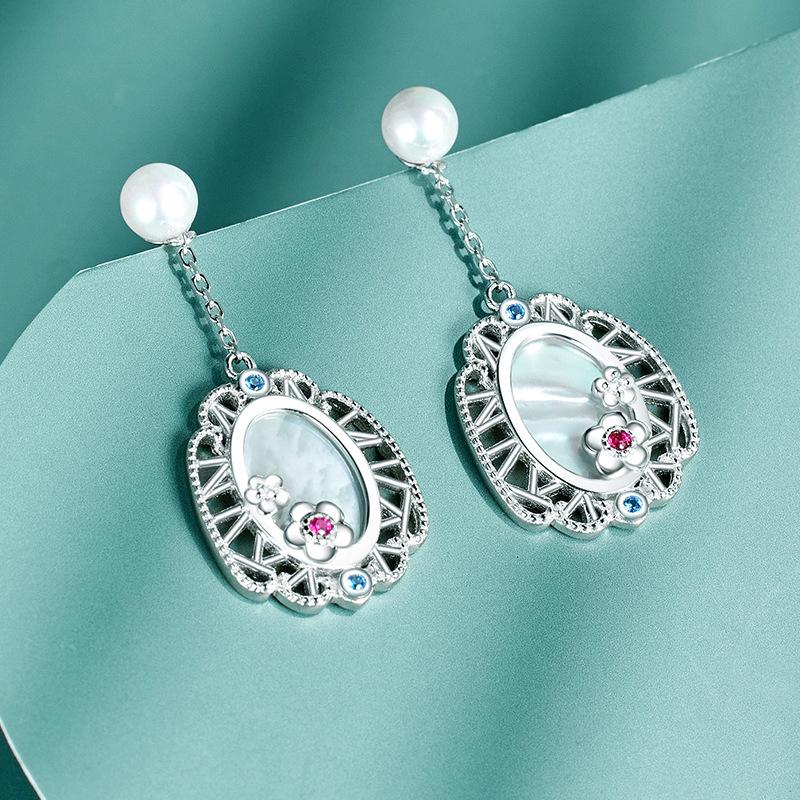 S925 sterling silver Chinese style earrings women's versatile earrings high-end jewelry