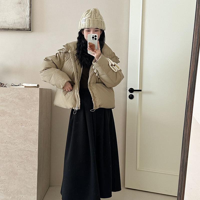 Hooded Candy Color Down Jacket Women's 2024 Winter Fashion Sweet Small Pocket White Duck Down Thickened Bread Jacket