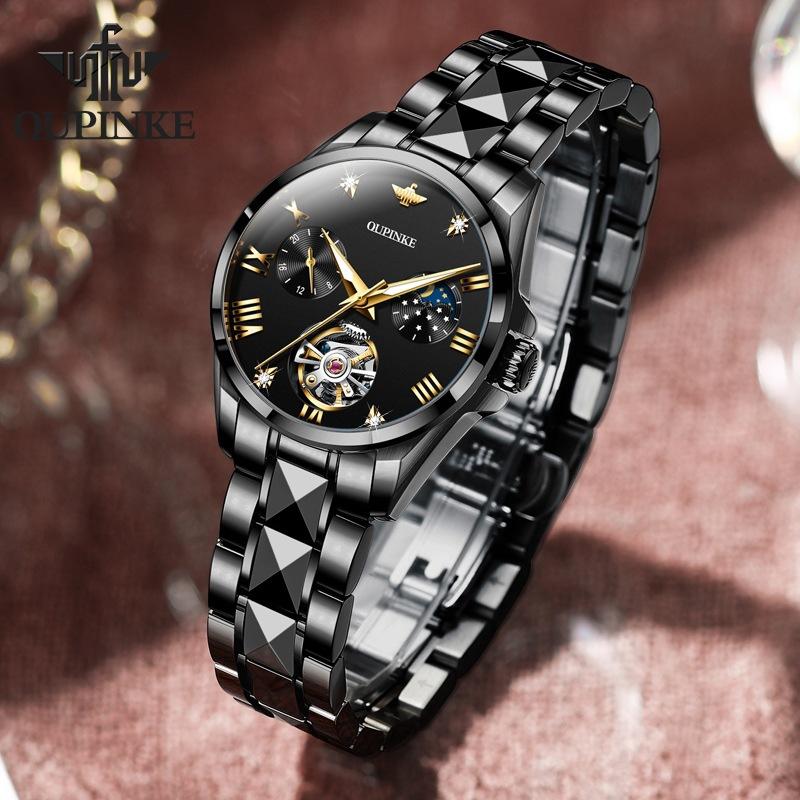 OUPINKE Waterproof Moon Phase Tourbillon Automatic Mechanical Watch Women's Watch Women's Watch