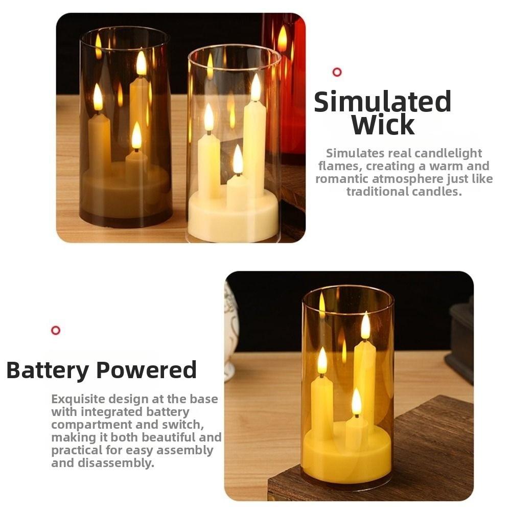 3 in 1 Design Flameless Taper Candles Transparent Lampshade Decorative LED Electronic Candles Warm Light Romantic