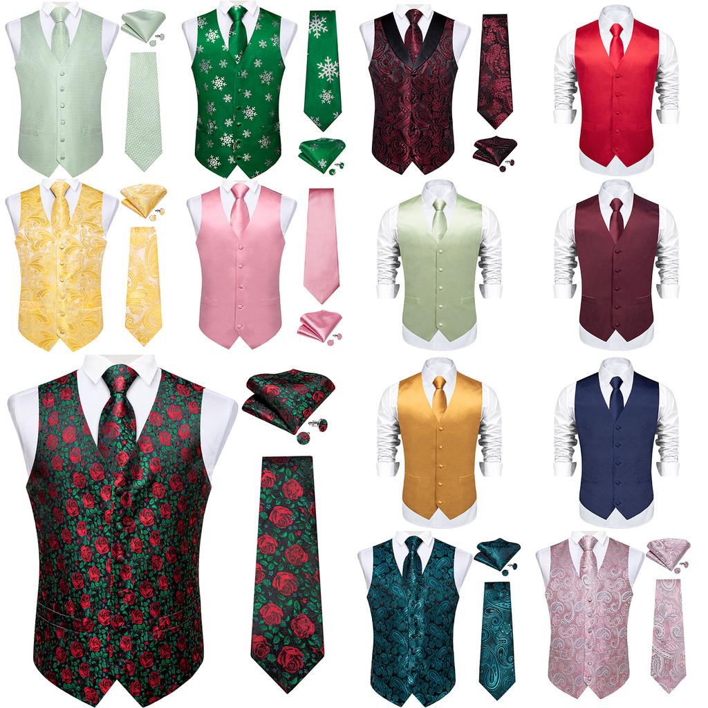 Dibangu Neue formelle Herren-Hochzeitsweste, Paisley-Blumenmuster, Anzugweste, schmales Krawatten-Set