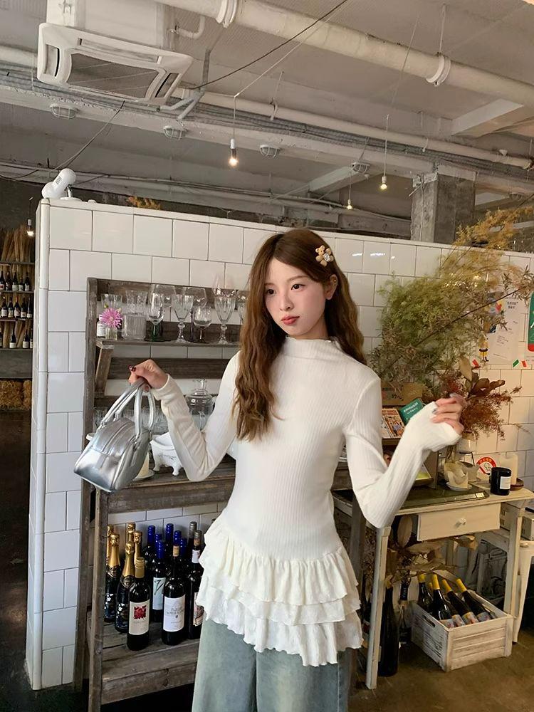 European-Style Long-Sleeved T-Shirt: Autumn/Winter Slimming Top with German Fleece, Half-High Neck