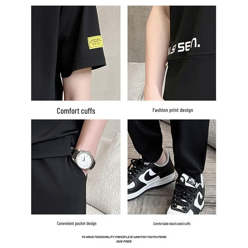 PLAYBOY Men's Ice Silk Short Sleeve T-Shirt & Pants Set